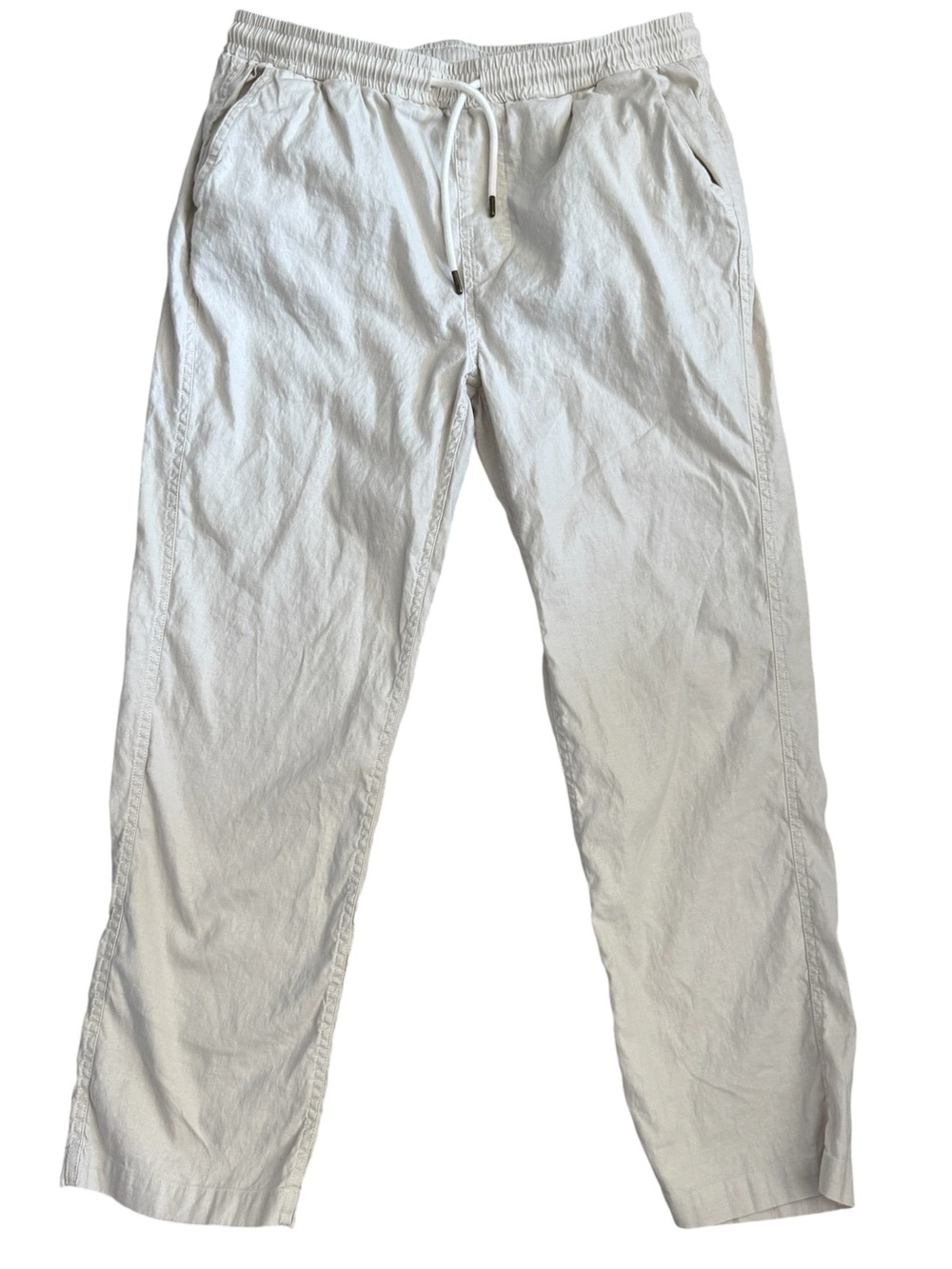 Dandy Del Mar The Brisa Linen Cotton Stretch Drawstring Pants in Cream Sz L